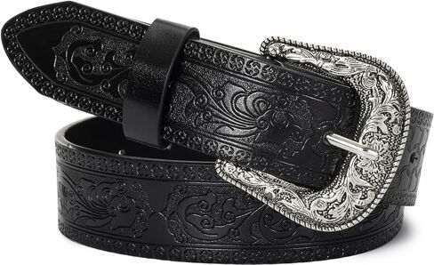 UTOWO Adjustable Vintage Western-Belts for Women Men Embossed PU Leather Buckles Cowboy-Cowgirl-Belt (for 28-38" Waist) in Kuwait