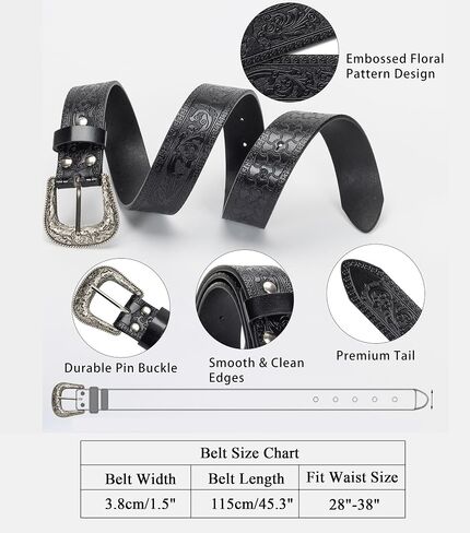 UTOWO Adjustable Vintage Western-Belts for Women Men Embossed PU Leather Buckles Cowboy-Cowgirl-Belt (for 28-38" Waist) in Kuwait