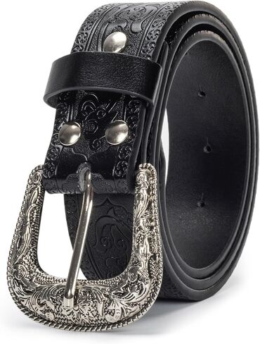 UTOWO Adjustable Vintage Western-Belts for Women Men Embossed PU Leather Buckles Cowboy-Cowgirl-Belt (for 28-38" Waist) in Kuwait