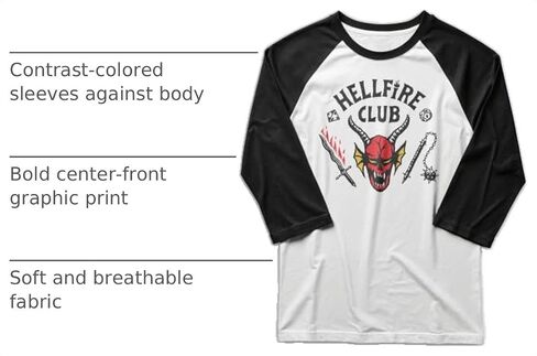Stranger Things Men's Hellfire Club 3/4 Sleeve Raglan Tee in Kuwait