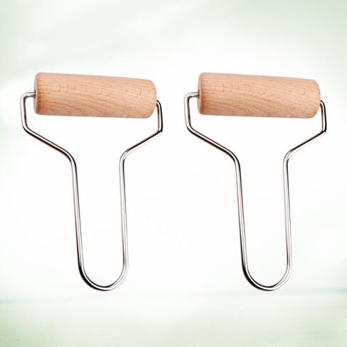 2pcs Wooden Clay Roller with Stainless Steel Handle Embossing in Kuwait