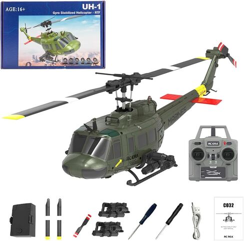 C032 UH-1 Huey Helicopter - Remote Control Helicopters for Adult, 1/48 Sacle 2.4G 6CH Gyro Stabilized Aircraft with Altitude Hold & Optical Flow,3D Stunt Drone in Kuwait