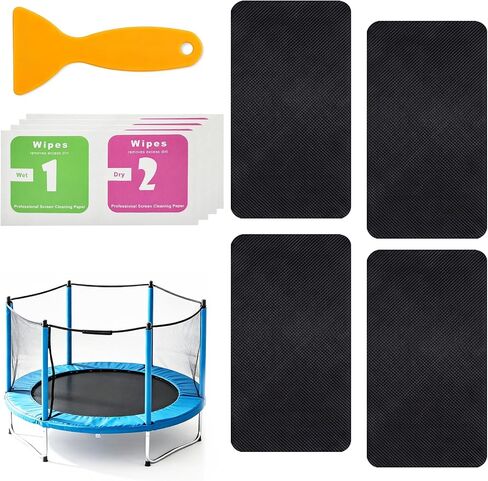 Trampoline Patch Repair Kit, Self-Adhesive Trampoline Repair Kit with 4 Large 7.8 x 4 in Rectangular Patches for Trampoline Mat Holes & Tears, Scraper and Cleaning Wipes in Kuwait