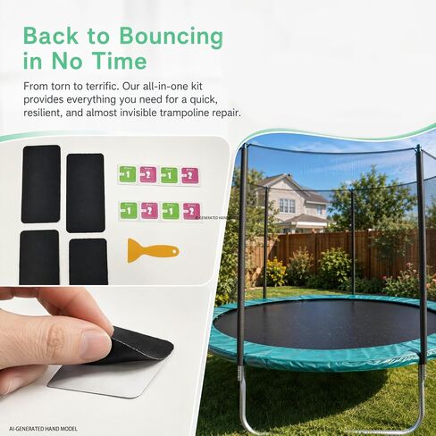 Trampoline Patch Repair Kit, Self-Adhesive Trampoline Repair Kit with 4 Large 7.8 x 4 in Rectangular Patches for Trampoline Mat Holes & Tears, Scraper and Cleaning Wipes in Kuwait