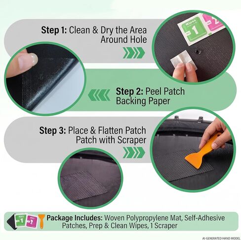 Trampoline Patch Repair Kit, Self-Adhesive Trampoline Repair Kit with 4 Large 7.8 x 4 in Rectangular Patches for Trampoline Mat Holes & Tears, Scraper and Cleaning Wipes in Kuwait