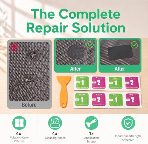 Trampoline Patch Repair Kit, Self-Adhesive Trampoline Repair Kit with 4 Large 7.8 x 4 in Rectangular Patches for Trampoline Mat Holes & Tears, Scraper and Cleaning Wipes in Kuwait