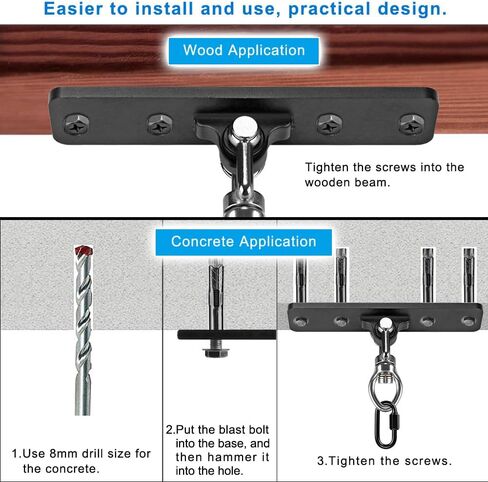 Dolibest Heavy Duty Swing Hanger, Swing Set Accessorie with Carabiner for Indoor Outdoor Playground, Porch Swing Hanging Kit for Wooden and Concrete Set with 4 Wood Screws and 4 Expansion Bolts, 900LB in Kuwait