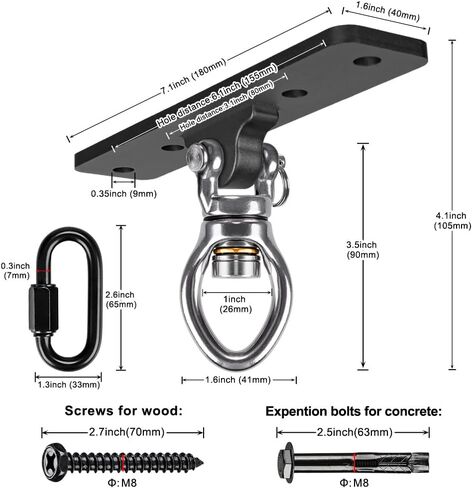 Dolibest Heavy Duty Swing Hanger, Swing Set Accessorie with Carabiner for Indoor Outdoor Playground, Porch Swing Hanging Kit for Wooden and Concrete Set with 4 Wood Screws and 4 Expansion Bolts, 900LB in Kuwait