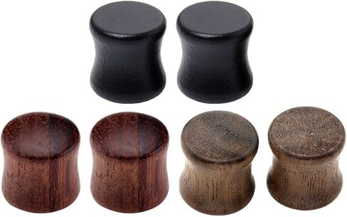Jovivi 6pcs Organic Wood Brown Black Double Flared Ear Saddle Plugs Stretcher Punk Piercing Gauge 10mm - 20mm in Kuwait