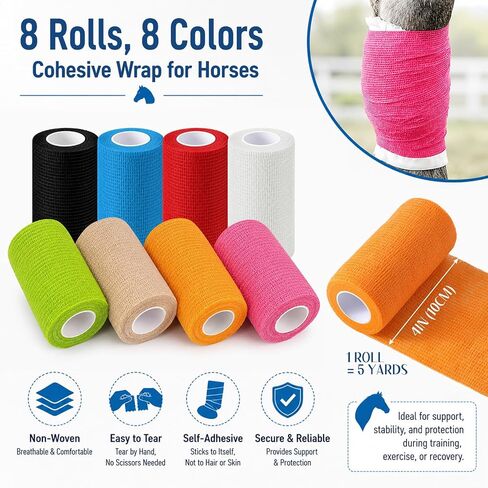 8 Pcs Self-Adhesive Bandages Wrap 4" x 5 Yards Elastic Vet Wrap in Kuwait