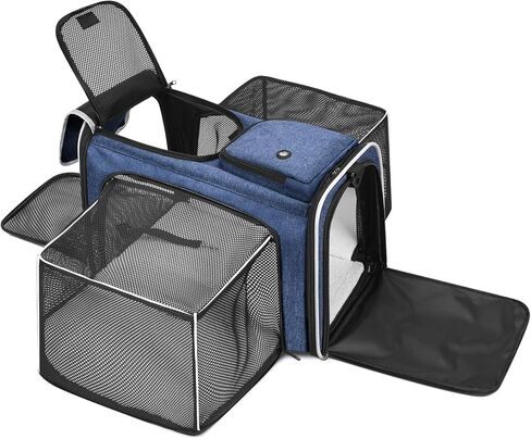 Pet Carrier, Large Soft Sided Expandable Travel Carrier with Steel Frame, Anti-Scratch Mesh, Removable Fleece Pad and Pockets for Cats, Dogs and Small Animals up to 15 lbs (Black, 4 Sides Expandable) in Saudi Arabia