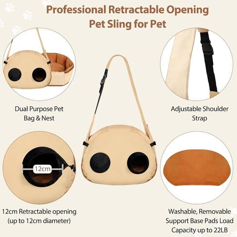 Cross-Body Pet Carrier Bag, Ergonomic Hands-Free Puppy & Cat Sling Nest for Travel, Hiking & Vet Visits, Breathable & Lightweight Soft Pet Carrying Pouch for Small Dogs & Cats Up to 22 lbs in Kuwait