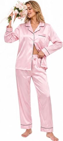 U2SKIIN Women Silk Pajamas Set, Long Sleeve Satin Pajamas for Women Sleepwear Button Down Pjs Set Two-piece in Kuwait