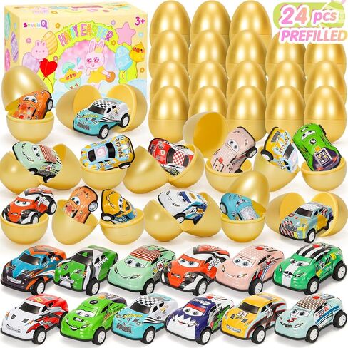 SevenQ Easter Basket Stuffers 48Pcs Prefilled Easter Eggs with Toys Cars Squishy Erasers Stamps for Kids Fidget Toy Plastic Egg Fillers Hunt Pinata Party Favor Bags Classroom Treasure Box Essentials in Kuwait