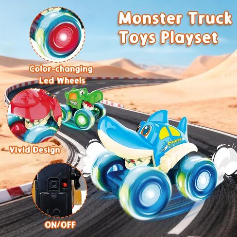 Kimicare 3 Pack Monster Truck Toy,Light Up Cars for Boys,Animal Toy Cars for Toddlers with Shark Bull Crocodile,Musical Press & Go Trucks for Kids,Christmas Birthday Gift for Boy in Saudi Arabia