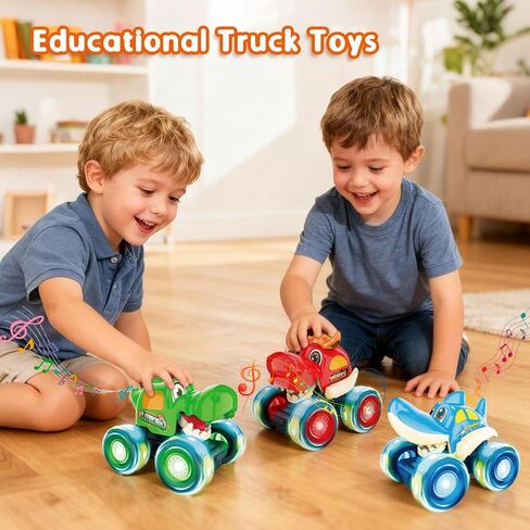 Kimicare 3 Pack Monster Truck Toy,Light Up Cars for Boys,Animal Toy Cars for Toddlers with Shark Bull Crocodile,Musical Press & Go Trucks for Kids,Christmas Birthday Gift for Boy in Saudi Arabia