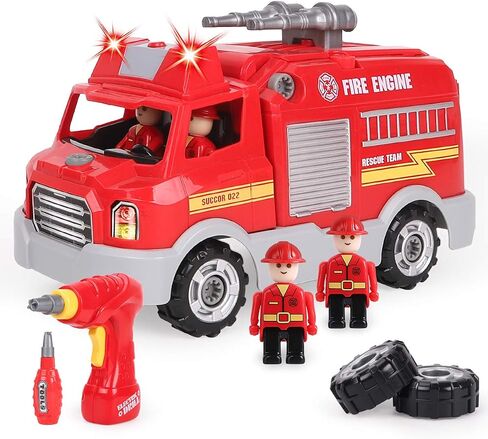 LONGET Take Apart Toy, Educational Car Toy for Boys & Girls, Build Your Own Car Toy Fire Truck, Learning Playset with Tools and Power Drill, DIY Assembly Car with Realistic Sounds & Lights (3+ Ages) in Kuwait