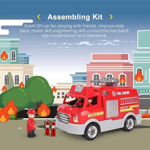 LONGET Take Apart Toy, Educational Car Toy for Boys & Girls, Build Your Own Car Toy Fire Truck, Learning Playset with Tools and Power Drill, DIY Assembly Car with Realistic Sounds & Lights (3+ Ages) in Kuwait