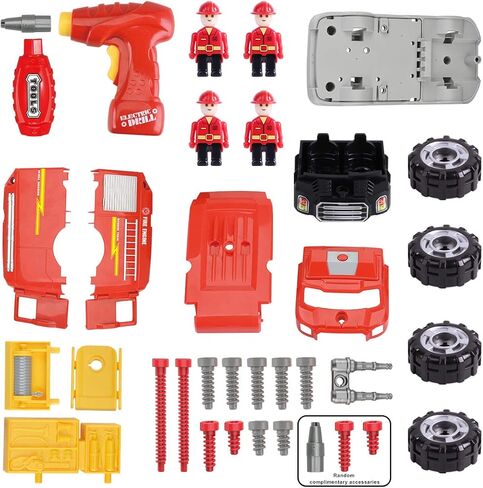 LONGET Take Apart Toy, Educational Car Toy for Boys & Girls, Build Your Own Car Toy Fire Truck, Learning Playset with Tools and Power Drill, DIY Assembly Car with Realistic Sounds & Lights (3+ Ages) in Kuwait