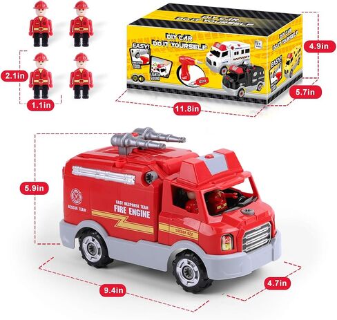 LONGET Take Apart Toy, Educational Car Toy for Boys & Girls, Build Your Own Car Toy Fire Truck, Learning Playset with Tools and Power Drill, DIY Assembly Car with Realistic Sounds & Lights (3+ Ages) in Kuwait