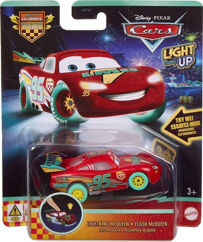 Mattel Disney · Pixar Cars 1:55 Scale Light Up Vehicle Assortment with Light Effects, Press to Launch One of 4 Sequences of Colorful Lights (Models May Vary), JMT42 in Kuwait