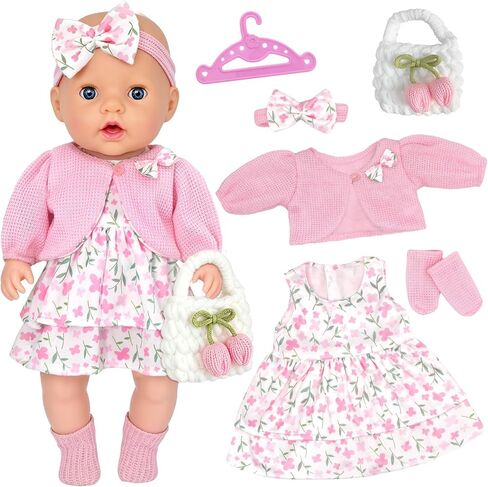 6 Pcs Baby Doll Clothes Set for 14-18 inch Dolls, Pink Sweet Doll Clothing in Kuwait