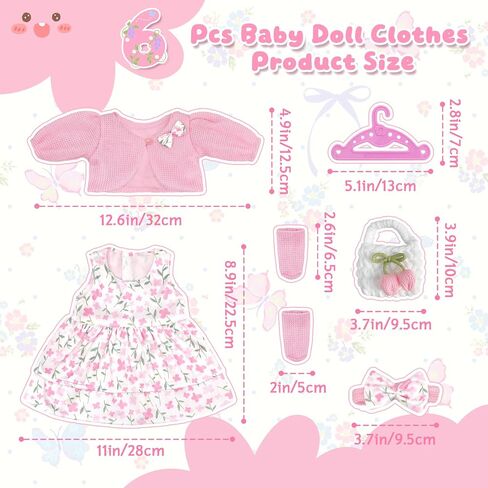 6 Pcs Baby Doll Clothes Set for 14-18 inch Dolls, Pink Sweet Doll Clothing in Kuwait