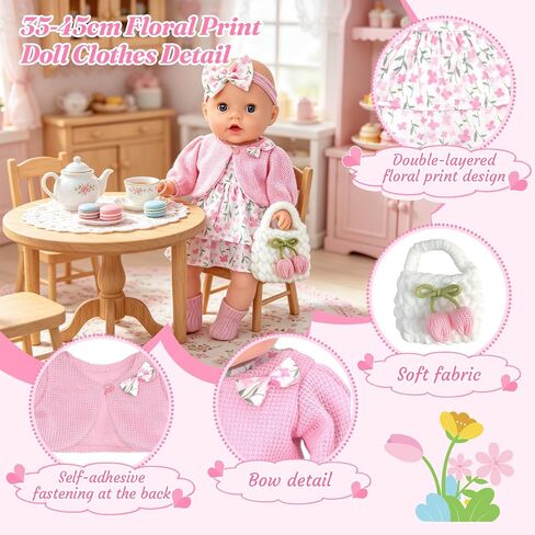 6 Pcs Baby Doll Clothes Set for 14-18 inch Dolls, Pink Sweet Doll Clothing in Kuwait