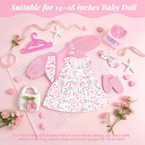 6 Pcs Baby Doll Clothes Set for 14-18 inch Dolls, Pink Sweet Doll Clothing in Kuwait