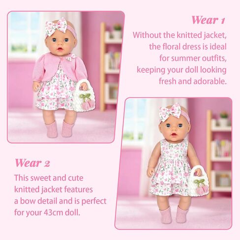 6 Pcs Baby Doll Clothes Set for 14-18 inch Dolls, Pink Sweet Doll Clothing in Kuwait