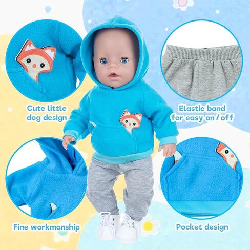 Baby Doll Clothes for 18 Inch Dolls, 2-Piece Hoodies & Pants Outfits in Kuwait