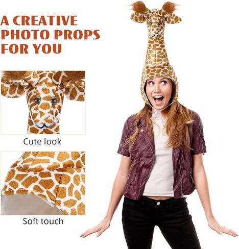 SEWACC Giraffe Shaped Hat Interactive Animal Hat Performance Costume for Parent-Child, 20.47 x 7.87 x 7.87 Inch in Kuwait