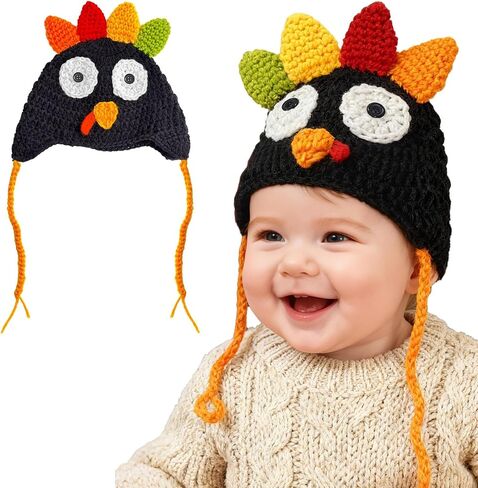 Baby Thanksgiving Turkey Hat Brown Knitted Cap Infant Toddler Costume in Kuwait