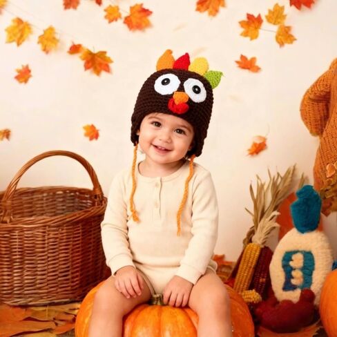 Baby Thanksgiving Turkey Hat Brown Knitted Cap Infant Toddler Costume in Kuwait