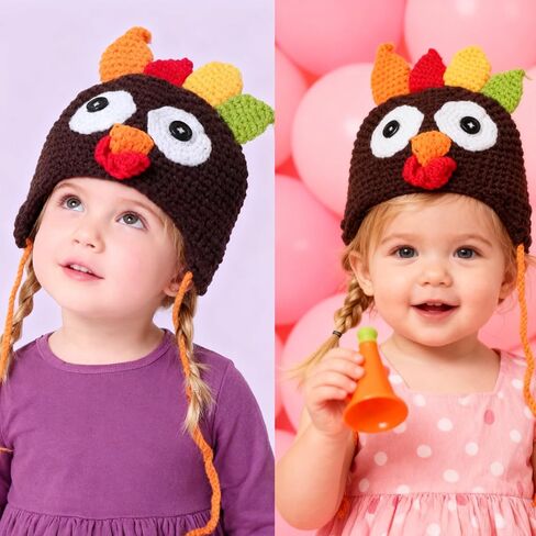 Baby Thanksgiving Turkey Hat Brown Knitted Cap Infant Toddler Costume in Kuwait