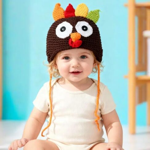 Baby Thanksgiving Turkey Hat Brown Knitted Cap Infant Toddler Costume in Kuwait