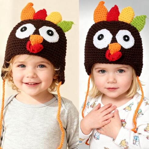 Baby Thanksgiving Turkey Hat Brown Knitted Cap Infant Toddler Costume in Kuwait