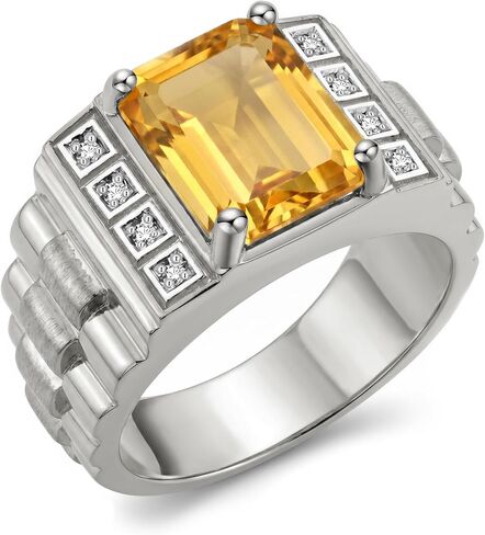 Rylos Mens Rings Sterling Silver Designer Style 10X8MM Emerald Cut Shape Gemstone & Genuine Sparkling Diamonds Color Stone Birthstone Rings For Men, Men's Rings, Silver Rings, Sizes 8,9,10,11,12,13 in Kuwait