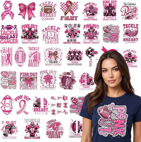 36 Pcs Breast Cancer Awareness Iron on Transfers DTF Football in Kuwait