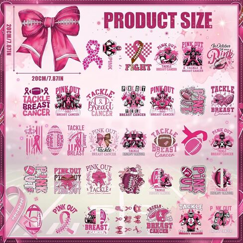 36 Pcs Breast Cancer Awareness Iron on Transfers DTF Football in Kuwait