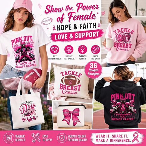 36 Pcs Breast Cancer Awareness Iron on Transfers DTF Football in Kuwait