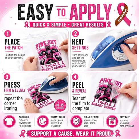36 Pcs Breast Cancer Awareness Iron on Transfers DTF Football in Kuwait