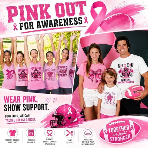 36 Pcs Breast Cancer Awareness Iron on Transfers DTF Football in Kuwait