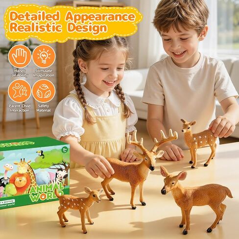 4PCS White Tailed Deer Figurines, Wild Animals Deer Toys for Kids in Saudi Arabia