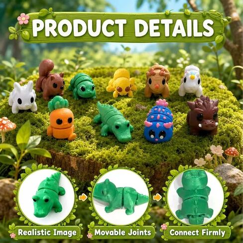 50PCS 3D Printed Animals Bulk, Mini Articulated Fidget Toys in Kuwait