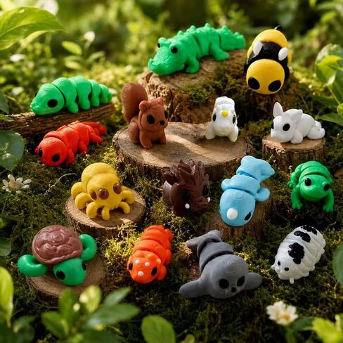 50PCS 3D Printed Animals Bulk, Mini Articulated Fidget Toys in Kuwait