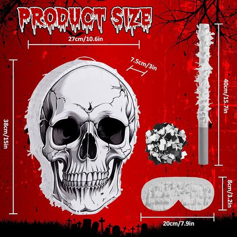 Quera Halloween Skull Pinata Day of the Dead Skeleton Pinata with Stick Blindfold for Halloween Mexican Birthday Parties Supplies Themed Fillable for Candy Treat in Kuwait