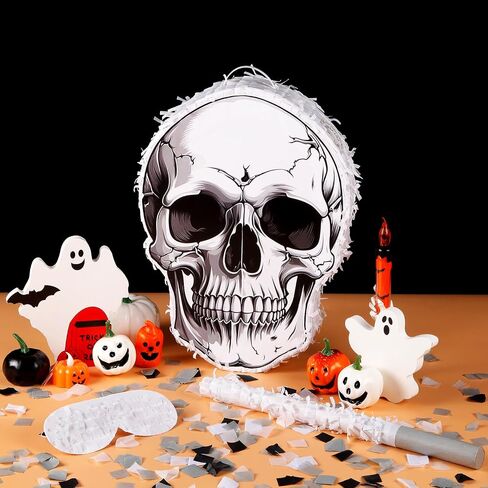 Quera Halloween Skull Pinata Day of the Dead Skeleton Pinata with Stick Blindfold for Halloween Mexican Birthday Parties Supplies Themed Fillable for Candy Treat in Kuwait