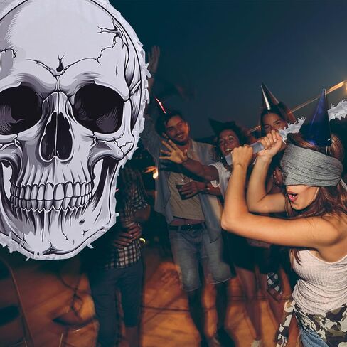 Quera Halloween Skull Pinata Day of the Dead Skeleton Pinata with Stick Blindfold for Halloween Mexican Birthday Parties Supplies Themed Fillable for Candy Treat in Kuwait