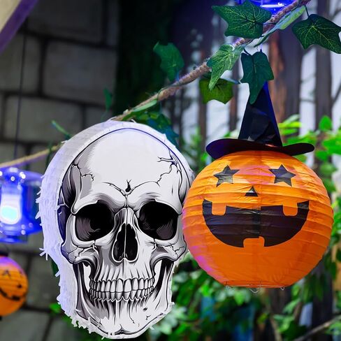 Quera Halloween Skull Pinata Day of the Dead Skeleton Pinata with Stick Blindfold for Halloween Mexican Birthday Parties Supplies Themed Fillable for Candy Treat in Kuwait